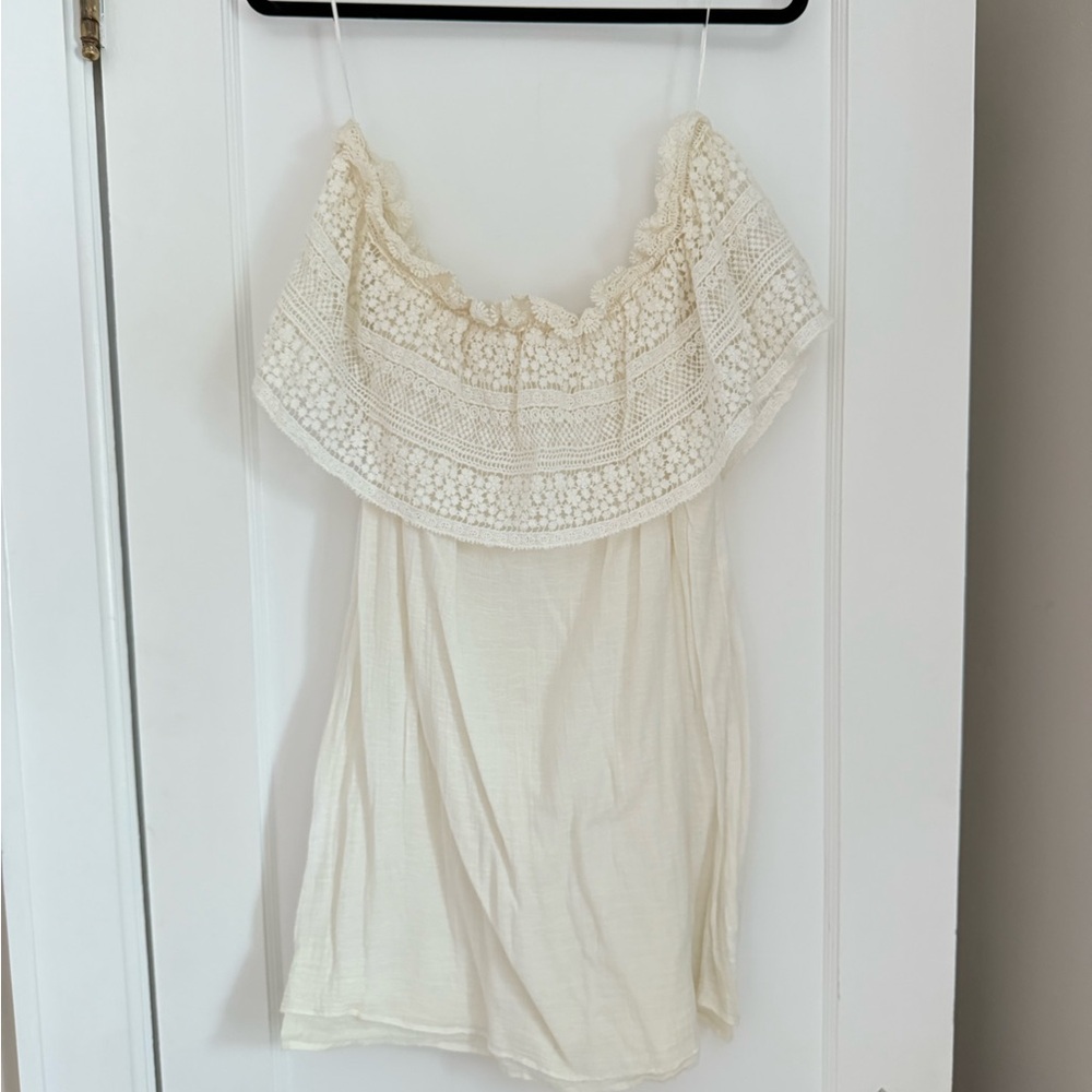 Zara Cream and Lace Off-Shoulder Dress